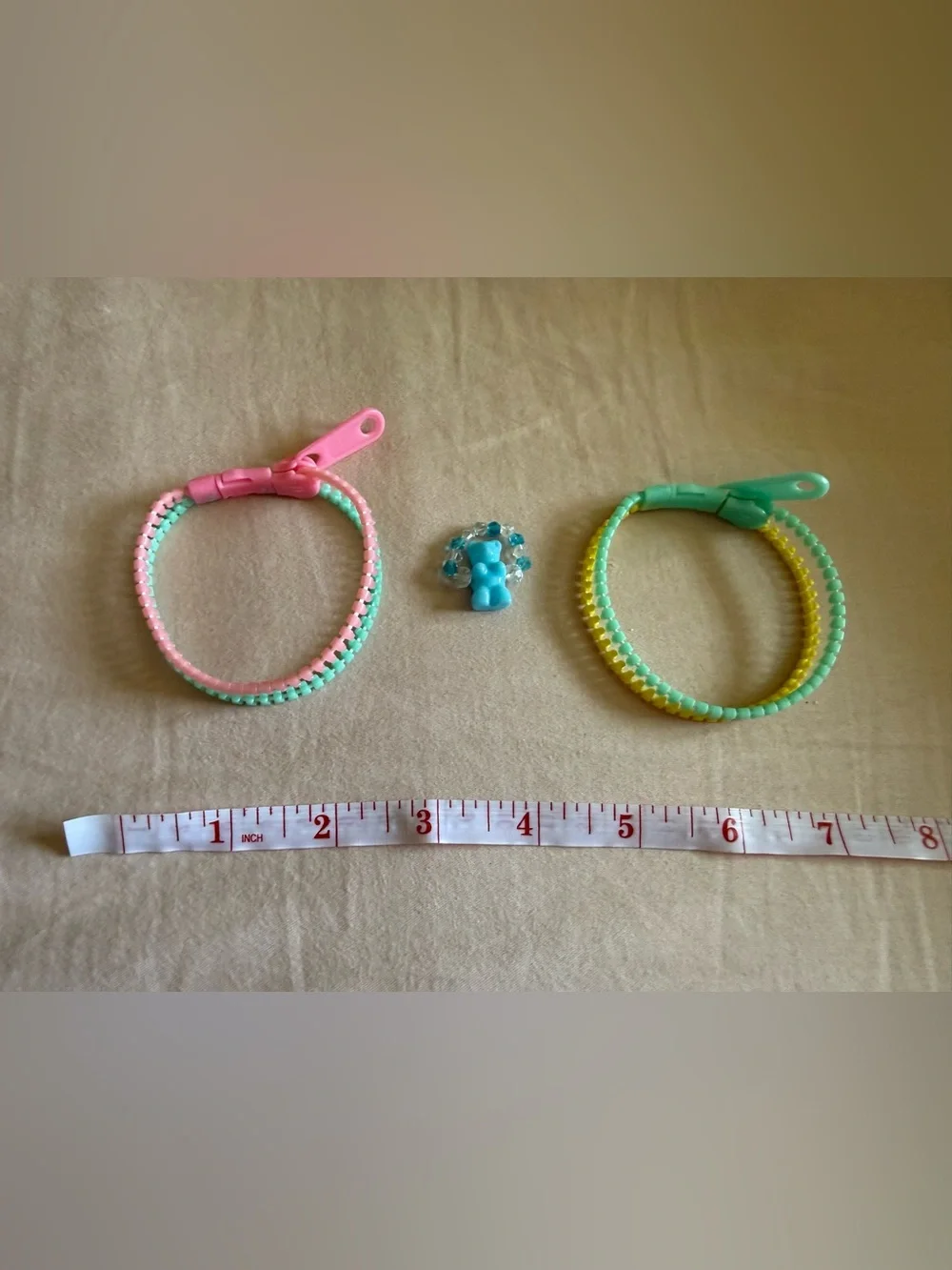 Pastel Zipper Bracelet Set + Blue Gummy Bear Ring Kawaii Rave Candycore Y2K Kids